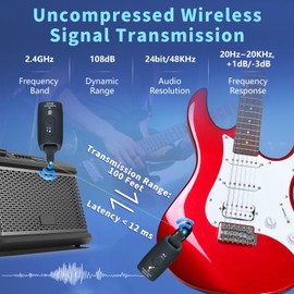INGPARTNER 2.4GHz Wireless Guitar System Rechargeable Audio Wireless Transmitter Receiver for Guitar Bass Electric Instruments,Over 30m/100 Feet Transmission,270°Rotatable,4hours Woring Time（A9 Black）