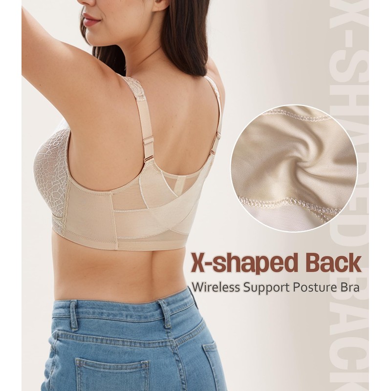 HACI Women's Front Closure Full Coverage Back Support Posture Bra