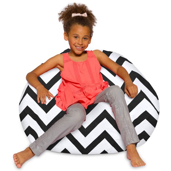 Posh Creations Bean Bag Chair for Kids, Teens, and Adults Includes Removable and Machine Washable Cover, 38in - Large, Canvas Chevron Black and White