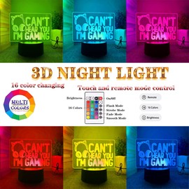 Deluisho Can't Hear You I'm Gaming Night Light, Anime 3D Illusion LED Lamp, 3D Illusion Night Light, 16 Colours of Light Free, Touch Switch, 3D Visual Effects Night Light