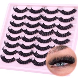 Russian Strip Lashes Natural Look False Eyelashes Fluffy D Curl Strip Eyelashes Wispy Thick Volume Fake Eye Lashes Cat Eye 16 Pairs ALICROWN
