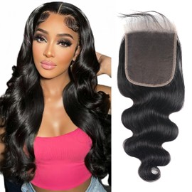5x5 HD Lace Closure Human Hair Body Wave Closure 12 Inch HD Lace Closure Free Part 100% Human Hair Extensions for Black Women Pre Plucked with Baby Hair Natural Color