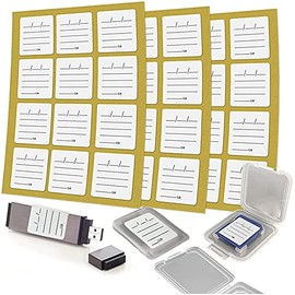 (120 Count) Stick-On SD Memory Card Label / Flash Drive Label Stickers with 6 Free SD Card Cases & Container-- [Writable & Removable]