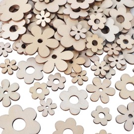 KYSUN 100 Pieces Wooden Flower Crafts, Flowers Shape Wooden Cutout Slices, Wooden Flower Discs, Flowers Wood Cutouts Floral Wooden, Wood Embellishments, Wooden Flowers for DIY Crafts Scrapbooking