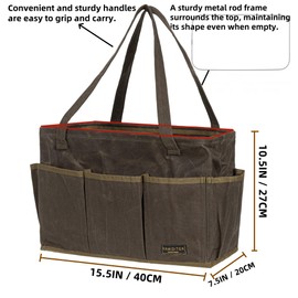 15.5-Inch Foldable Open Top Waxed Canvas Tool Bag, Multi-Purpose Wrench Tool Pouch with Handle, Durable and Water Resistant(Grey)
