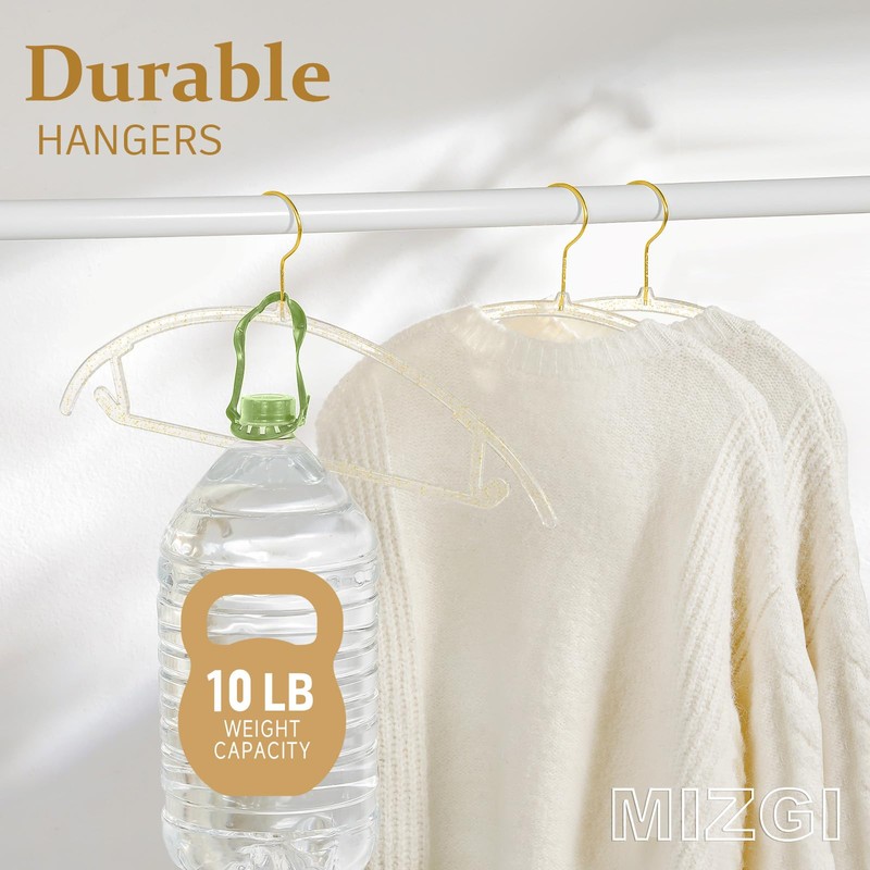 MIZGI Premium Clear Hangers with Gold Glitter (50-Pack) - Heavy-Duty