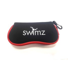 Swimz Soft Neoprene Swimming Goggle Pouch - Soft Swimming Goggle Case (Black/Red/White)