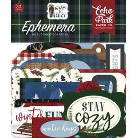 Echo Park Paper Company WC194024 Warm & Cozy ephemera, green, red, navy, blue, woodgrain