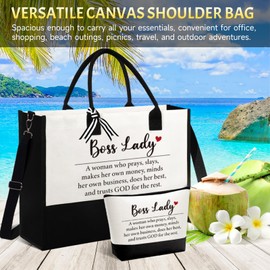 Boss Lady Gifts for Women – Best Boss Day for Female Boss, Funny Office Thank You Birthday Farewell Present w/Tote Bag & Makeup Bag, Appreciation Gifts Idea for Coworker Manager