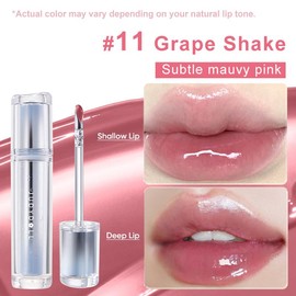 JUDYDOLL Ice Watery Lip Gloss, Mirror Lip Glaze, Glossy Lip Stain, Transfer-Proof, Metal Applicator, Waterproof, Long-Lasting, Moisturizing, Liquid Lipsticks, Plumping, Not Easy To Fade, Makeup, Cosmetics:_#11 Grape Shake