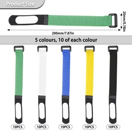 Bofanze Pack of 50 Velcro Cable Ties Velcro Adjustable Velcro Cable Ties Reusable Velcro Cable Ties with Cable Labelling for Cable Management Home Office Desk and Charging Cable