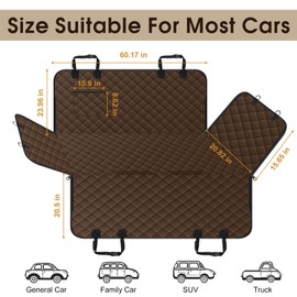 NECKORY Dog Car Seat Cover, Durable Waterproof Scratch Proof Nonslip Dog Hammock, Pet Back Seat Covers with Pocket for Cars SUVs and Trucks - L, Coffee/Black