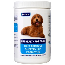 Dr. Oscar Gut Health for Dogs, Fiber for Dogs, Slippery Elm, Probiotics for Digestive Health, Psyllium Husk, Helps Maintain Regular Bowel Movement & Stool Quality, Powder 12.7 OZ, 360 Grams, 90 Scoops