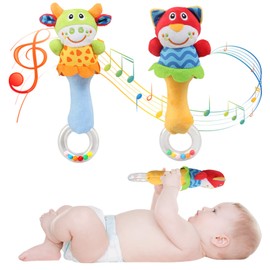 Ballery Baby Soft Rattle Sensory Toys, 2 Pack Rattle Baby Toys Newborn First Plush Rattle Infant Developmental Hand Grip Baby Toys with Sound for Baby 0-12 Months