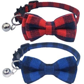 KUDES 2 Pack/Set Cat Collar Breakaway with Cute Bow Tie and Bell for Kitty and Some Puppies, Adjustable from 7.8-10.5 Inch