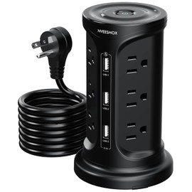 Extensión de Torre,Regleta de Alimentación,Regleta Multicontacto USB con 12 Tomas de CA y 3 USB,Torre Multicontacto con Protector de Sobretensión,extension electrica torre de 2M Cord para Casa Oficina