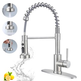 Brushed Nickel Pull Out Kitchen Faucet, Single Handle High Arc 1 Hole Sink Faucet, Single Level Stainless Steel Kitchen Sink Faucets with Pull Down Sprayer