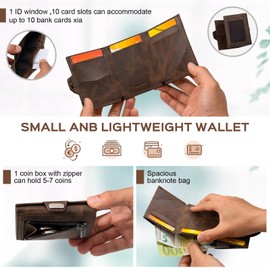 AQIANGHUI Men's Slim Wallet, Wallet Smart Wallet with Coin Compartment, Women's Small with RFID Protection Wallet, Men's Wallet, Brown, brown, Modern
