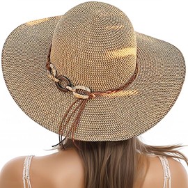 Beach Sun Straw Hats for Women, UPF 50+ UV Sun Protection Wide Brim Summer Straw Hat Foldable Packable Roll up Cap