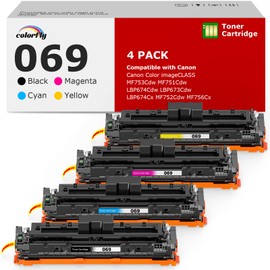 colorfly 069 Toner Cartridge Set 069H MF753Cdw Compatible Replacement for Canon 069 069H Toner Cartridge Set for Canon imageCLASS MF753Cdw MF751Cdw LBP674Cdw Printer Ink 4 Pack