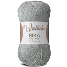 Wollidu Rika Yarn for Crochet and Knitting, 300 g / 798 m, Knitting Yarn, 100% Polyacrylic, Crochet Yarn, Light Grey
