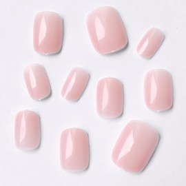 AddFavor 240pcs Press on Nails Short Square Fake Nails Glossy Full Cover Acrylic Artificial Glue on Nails Kit for Women and Girls, Nude Pink Nails
