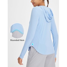 baleaf Women's UPF 50+ Sun Shirts UV Protection Hoodie Neck Gaiter SPF Lightweight Clothing for Running Hiking Fishing Light Blue L