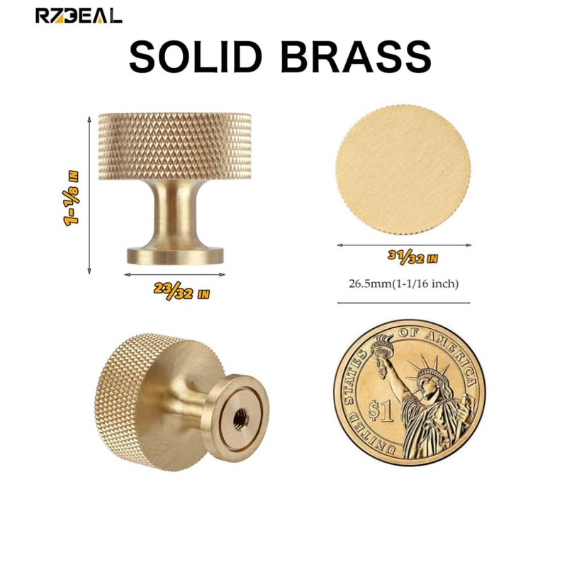 RZDEAL 4pcs Solid Brass Cabinet Knobs Pulls Cabinet Drawer Dresser