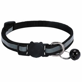 3x Reflective Design Adjustable Cat Collars (20-32cm) - More Safety with Quick Release Safety Buckle and Bell, Black - Cat Collars, Harnesses & Leads,Cat Collar with Bells
