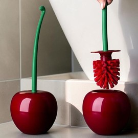 Cherry-Shaped Toilet Brush with Holder for Bathroom Cleaning – Cute Plastic Toilet Bowl Brush Set for Home and Guest Bathrooms