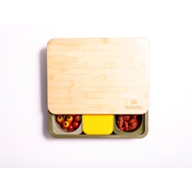 Babadoh Dough Trays & Bamboo Board Set – Includes 2 Olive Green Durable, Stackable Trays & 1 Bamboo Board – Versatile Storage & Serving Solution for Pizza Lovers – Home & Outdoor Adventures