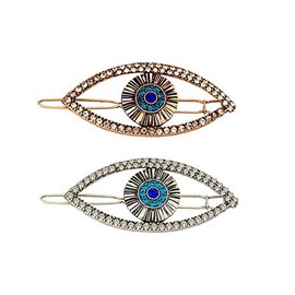 2 Pcs Blue Evil Eye Hair Clips Eye Style Hairpins Hair Barrettes Side Clip Alloy Rhinestone Hair Pins