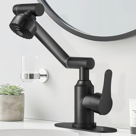 Black Bathroom Faucets, FunnyAir Stainless Steel 1080° Rotatable Bathroom Sink Faucet 1 Hole or 3 Holes, Single Handle Bathroom Faucets with Hot and Cold Hoses, 2 Water Outlet Modes, Matte Black