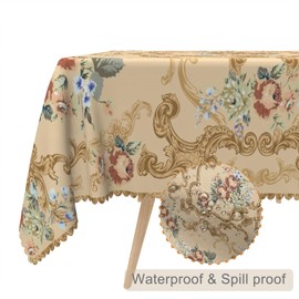 TTQYFNM 60x84inches Luxury Rectangle Tablecloth Elegant Golden Damask Pink Blue Floral Printed Fabric Table Cloth Washable and Wrinkle Free Table Cover for Kitchen Dining Room Banquet Party Decor