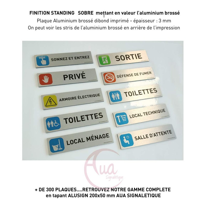 AUA SIGNALETIQUE - Plaque de porte Aluminium brossé imprimé AluSign