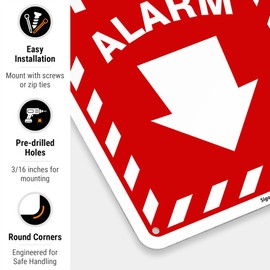 Fire Alarm Sign, with Down Arrow 10x7 Inches, Rust Free .040 Aluminum, Fade Resistant, Made in USA
