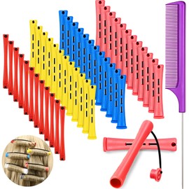 48 Pieces Hair Perm Rods Short Cold Wave Rods Plastic Perming Irons Hair Curling Rollers Curlers with Steel Pintail Comb Rat Tail Comb for Hairdressing Styling Supplies(Assorted Sizes,Multicolored)