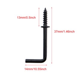 Guifeng 50PCS 37mm Length Black Right Angle Medallion L Shaped Hook Screw Metal Bent Hook Right Angle Hook Screw for Hanging Jewellery Decorative Plant Cup