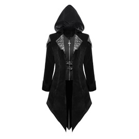 ZNZHKR Men's Gothic Steampunk Coat | Medieval Vampire Jacket w/Velvet Trim Renaissance Pirate Trench Cosplay(Black, 3XL)