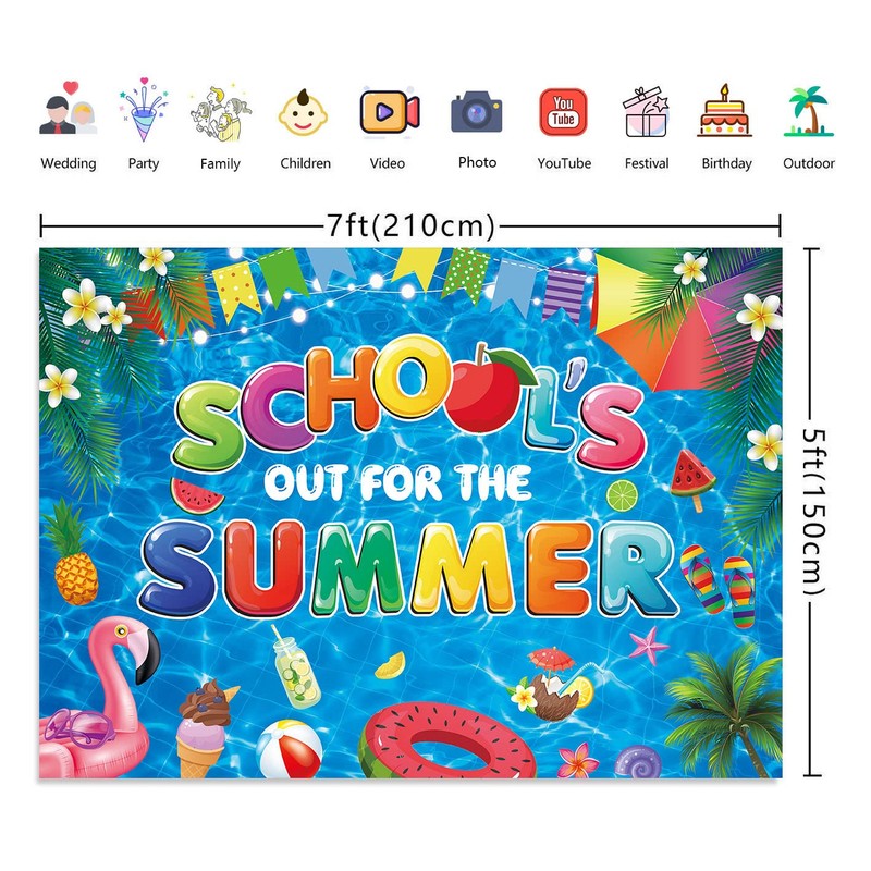 HEARKEN 7x5ft School's Out for The Summer Pool Party Backdrop