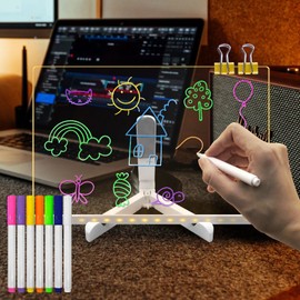 Masshomi A4 Size DIY Handwriting Message Board Erasable Warm White Night Light with 7 Colour Pens Painting Plug in Nursery for Kid Bedroom Dormitory Coffee Bar Decoration(7.8x11 Inch)