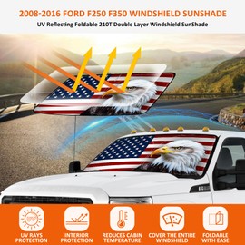 Bestview American Eagle Flag Windshield Sun Shade for 2008-2016 Ford F250 F350,Custom Fit Foldable Front Window Sunshade Sun Visor Accessories Protector Block UV Rays Heat, Keep Your Car Cooler