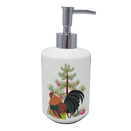 Caroline's Treasures BB9203SOAP Dutch Bantam Chicken Christmas Ceramic Soap Dispenser, Teal Hand Soap Dispenser Pump Bottles for Bathroom Kitchen, Empty Refillable Liquid Soap Container