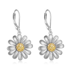 POPLYKE Daisy Flower Earrings for Women Sterling Silver Daisy Leverback Earrings Jewelry Gifts Birthday