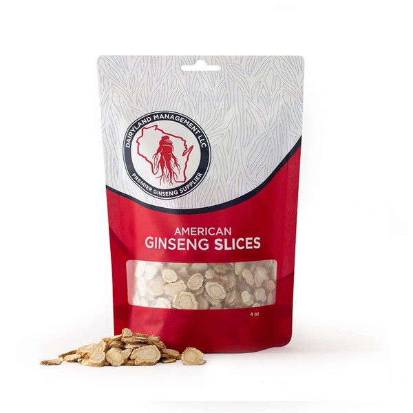 Dairyland Management LLC Ginseng Slices - 4 oz Pack Wisconsin Ginseng Slices - Authentic American Ginseng - Non-GMO, Gluten Free Ginseng Root Slices - Use This Herbal Supplement in Soup, Tea, Congee