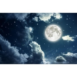 CORFOTO Fabric 7x5ft Moon Backdrop Photography Black Sky Cloud Full Moon Night Picture for Newborn Baby Shower Birthday Party Kids Girl Art Portrait Photoshoot Background Bedroom Wall Decor Props