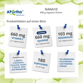 APOrtha® NaNa10-400 g veganes Pulver, Rezeptur von Dr. von Helden mit 10 Komponenten, mit Vitamin C und Magnesium sowie L-Glycin, 400g Pulver für 2 Monate, glutenfrei, allergenfrei, laktosefrei