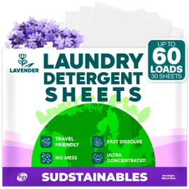 Sudstainables Laundry Detergent Sheets 60 Loads – Dissolvable Laundry Sheet for Washing Machines, Compact Alternative to Liquid & Powder Detergent, Travel-Friendly Soap | Lavender