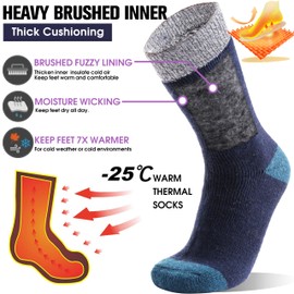 MOGGEI Heated Thermal Socks for Men Women Winter Warm Thick Insulated Ski Boot Work Cabin Socks Gifts Stocking Stuffers 3 Pairs(Blue Stripes,M)