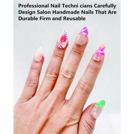 CAMILCY Press on Nails Handmade Nails Luxury Reusable Fake Nails For Girls Short Almond Armor Colorful Pink Diamonds HandPainted Salon Loveful Design Acrylic Gel UV Finished For Women 3D Nails 10PCS S